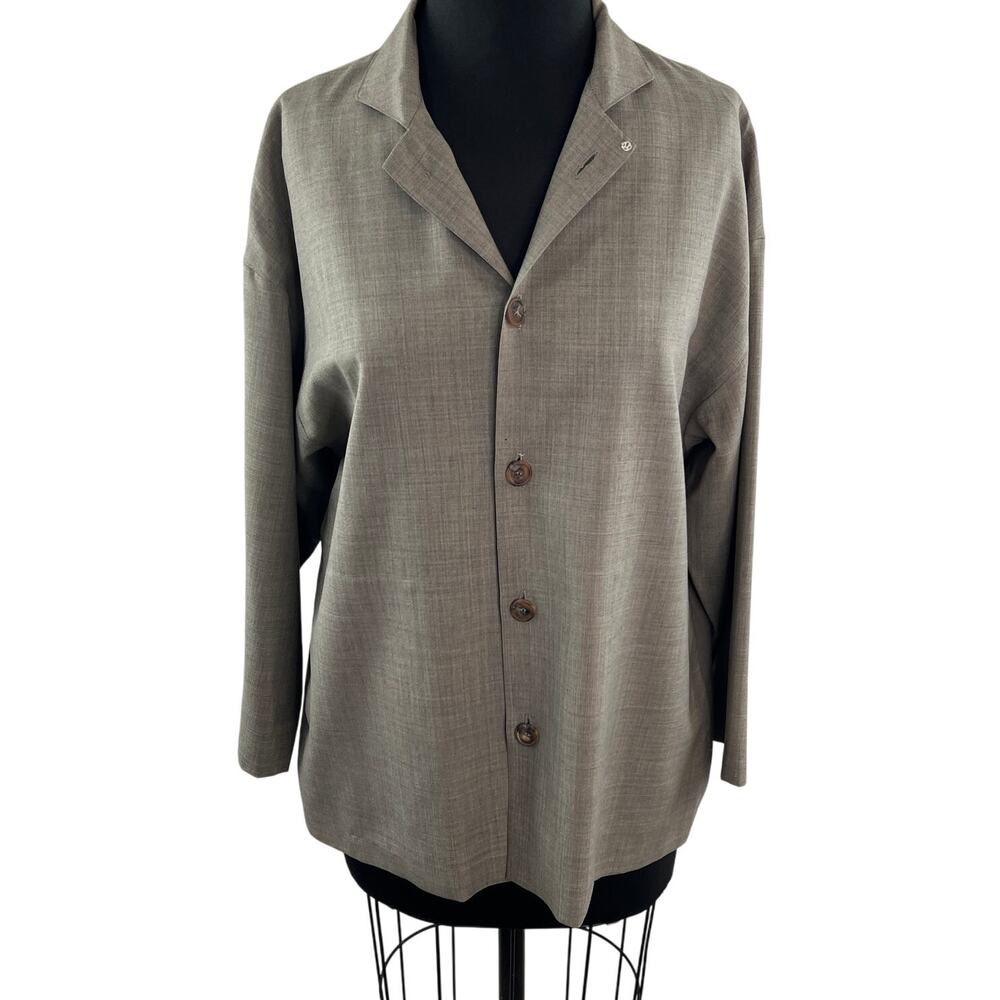 Vintage Eskandar Brown Jacket Cotton Collared Front-Button Drop Shoulder Size 0